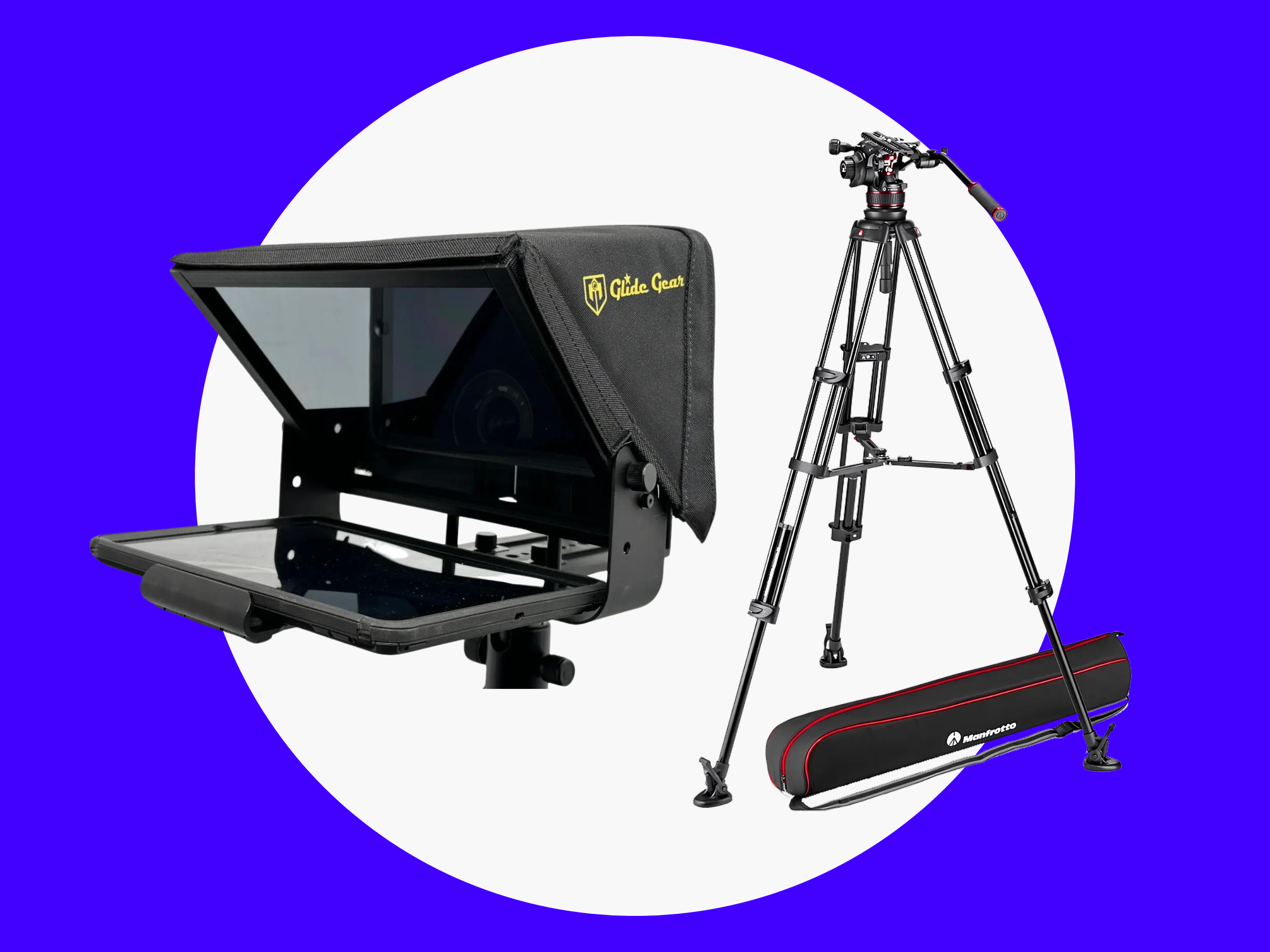 Glide gear tmp100 teleprompter + manfrotto 055 tripod
