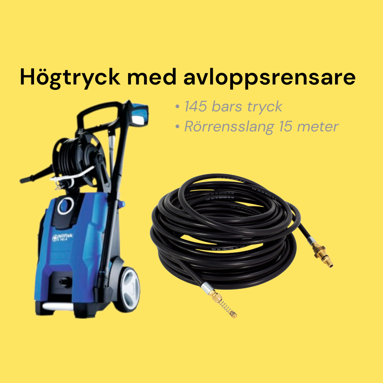 Avloppsrensare 15 m  inkl högtryckstvätt