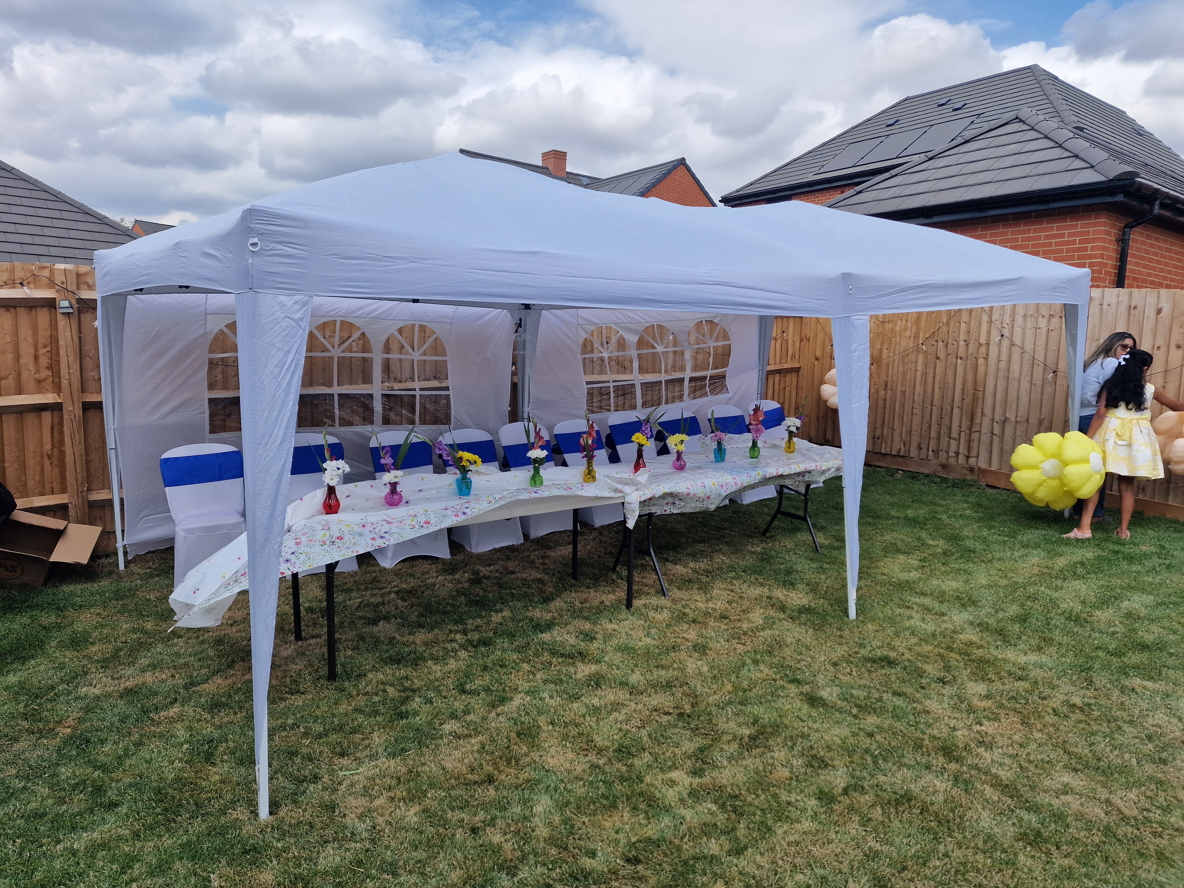 White 3 x 6 m garden pop up gazebo with sidewalls water resistant