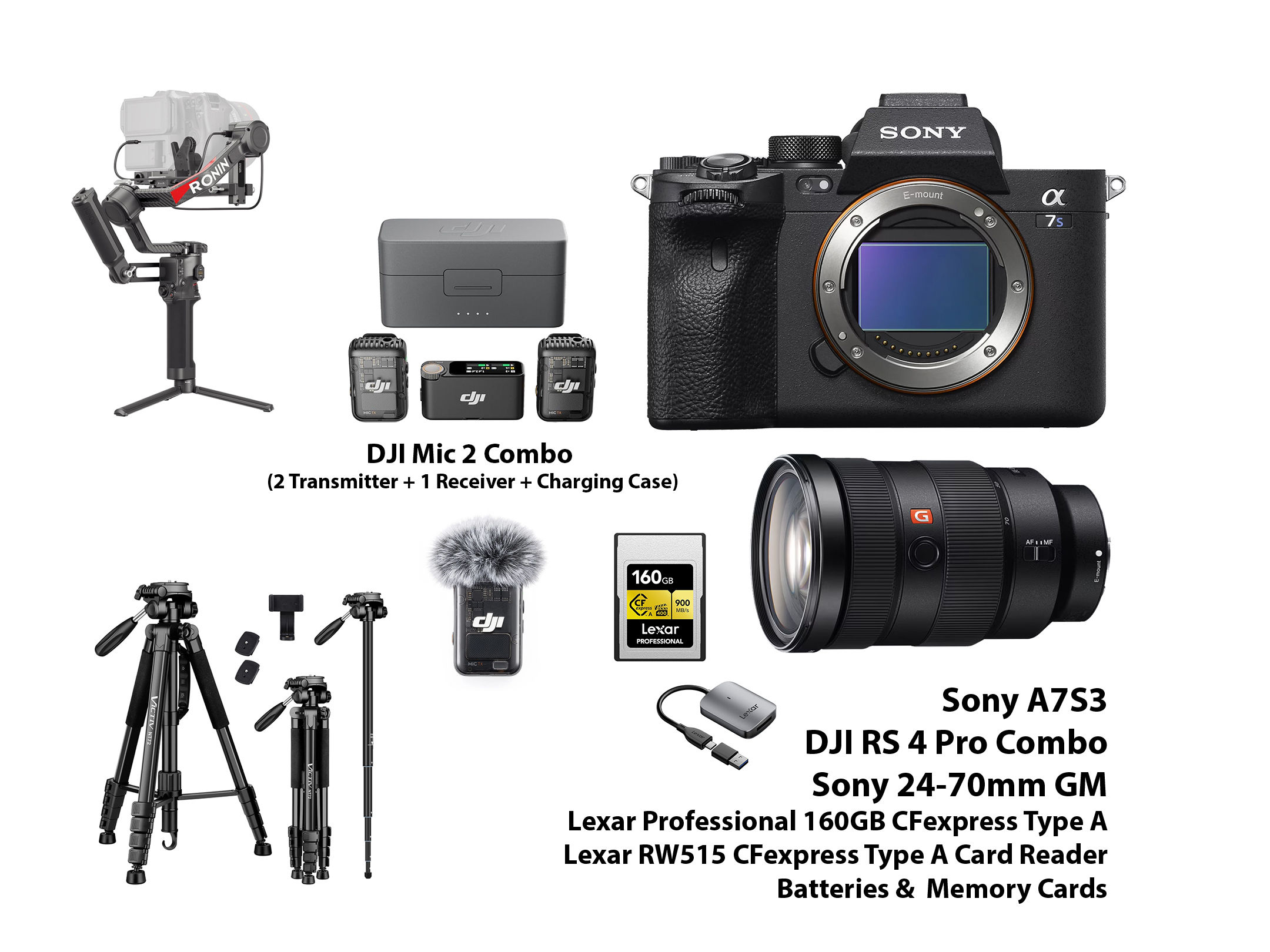 Sony a7s3 / a7siii + dji ronin rs4 pro combo + sony 24-70 gm + dji mic 2 combo +