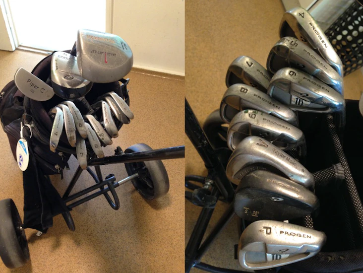 Komplett golfutrustning med vagn