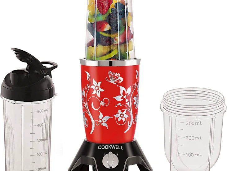 Cookwell bullet mixer grinder (3 jar, 2 blade, red) - copper, 600 watts