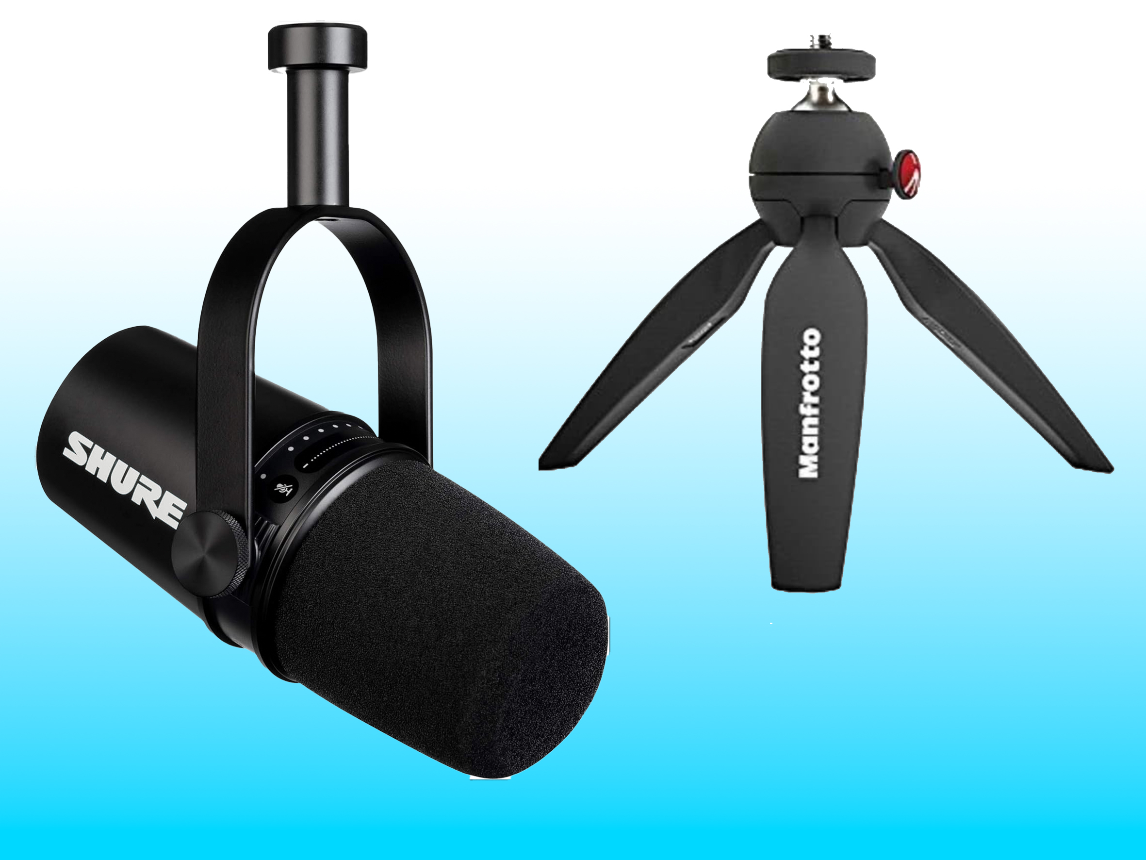 Shure mv7 - podcast microphone usb / xlr with manfrotto stand