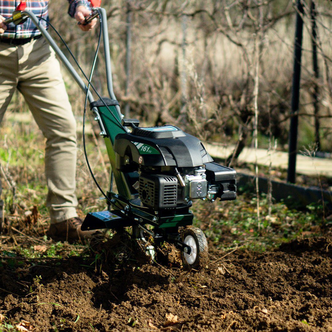 Petrol tiller cultivator rotovator with a 36cm tilling width and 13cm tilling depth
