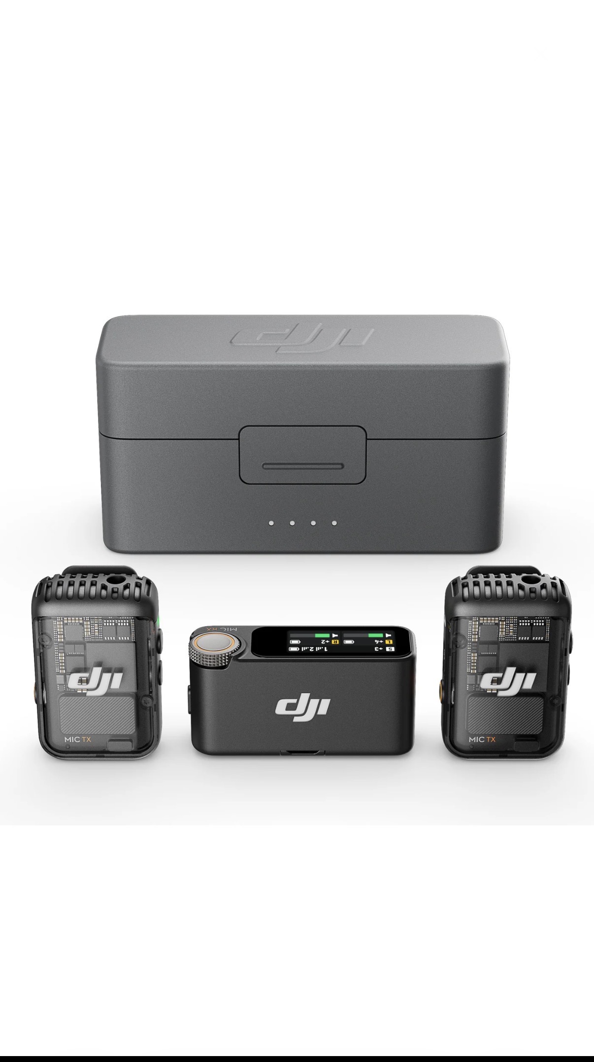 Dji mic 2 (2 tx + 1 rx + charging case) wireless microphone for iphone, android,