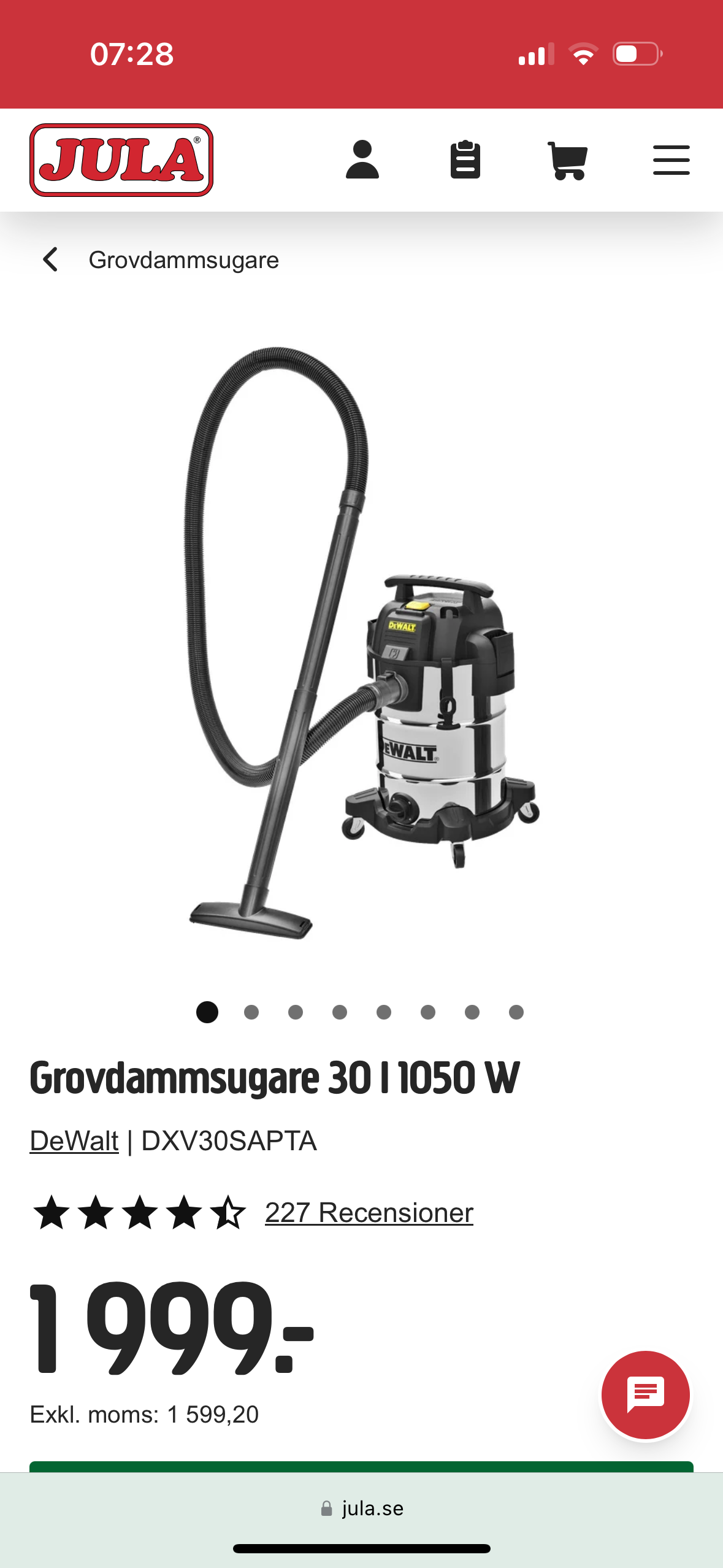 Dewalt 1050w våt & torr med start/stop för verktyg