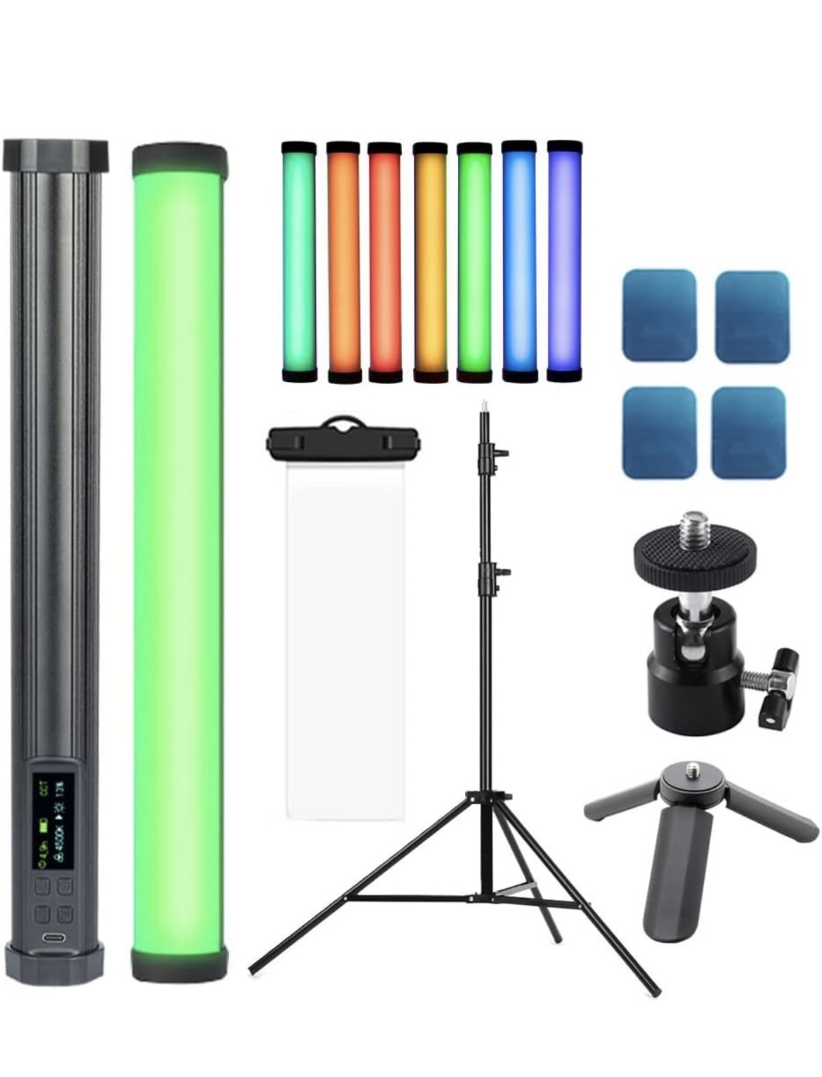 Rgb handheld led video light wand 2500k-9900k dimmable photography light stick, with 21 scene effect /360°full color/1300 lumens/cri 97+ for photo video