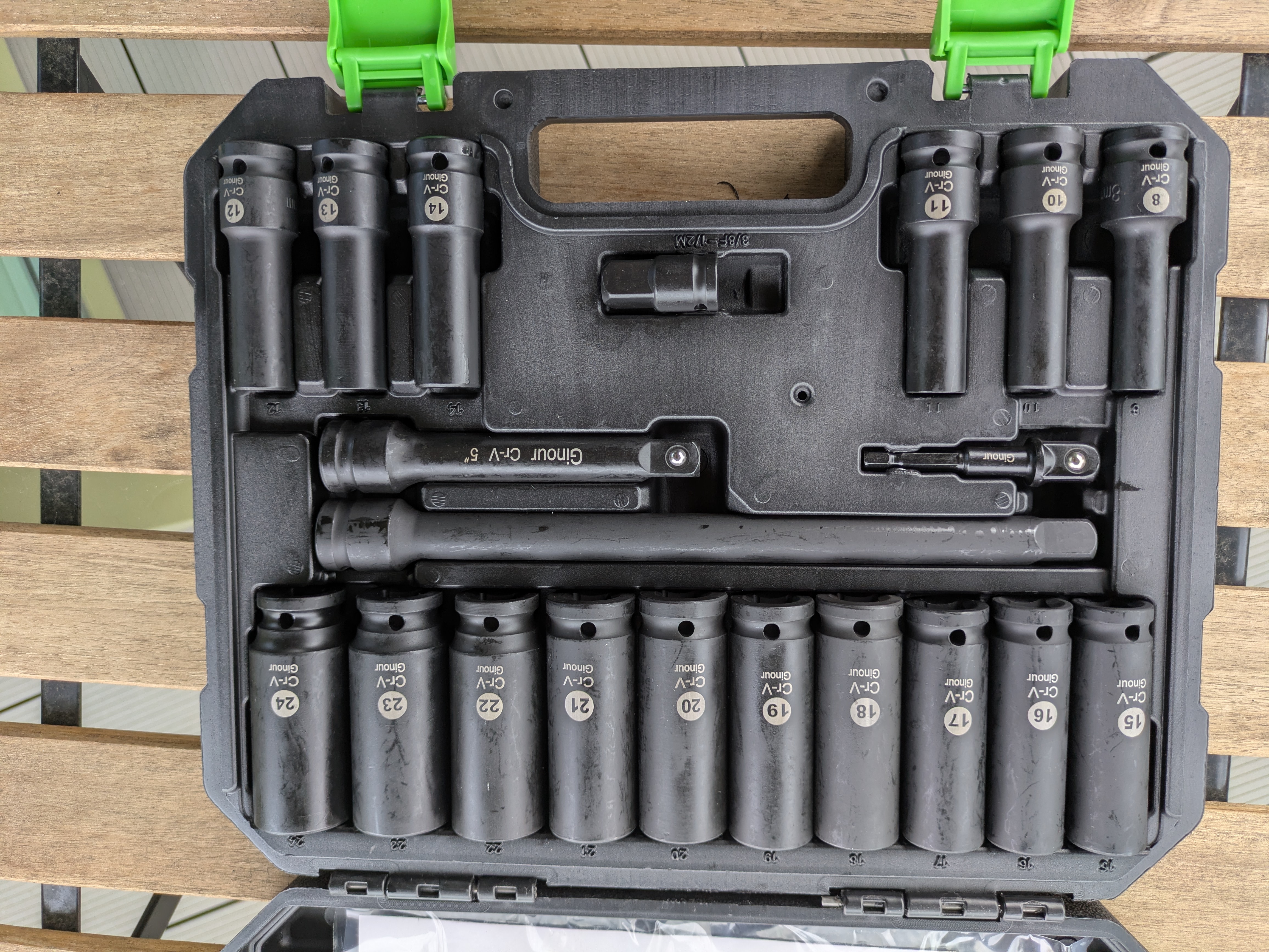 Deep impact socket set (8–24 mm) – metric 1/2" drive cr-v with extension bars 