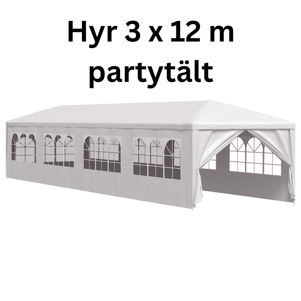 Partytält 3x12 m vit – extra stor festpaviljong med sidoväggar