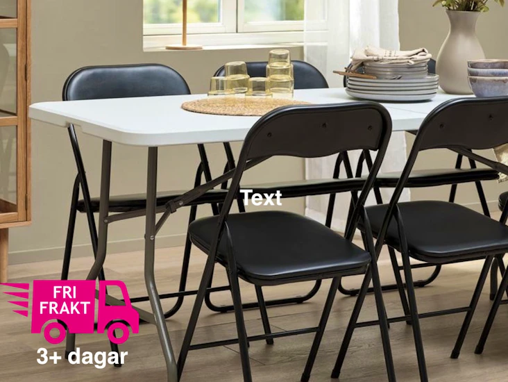 Hopfällbart bord med 6 st svarta stolar