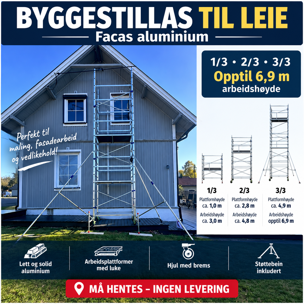 Byggestillas til leie – facas aluminium – opptil 6,9 m