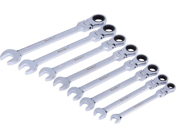 8 piece flexible head metric ratchet spanner set