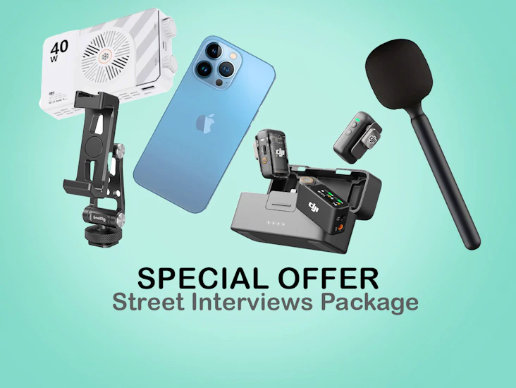 Iphone 13 pro + dji mic 2 + interview rig + 40w led light
