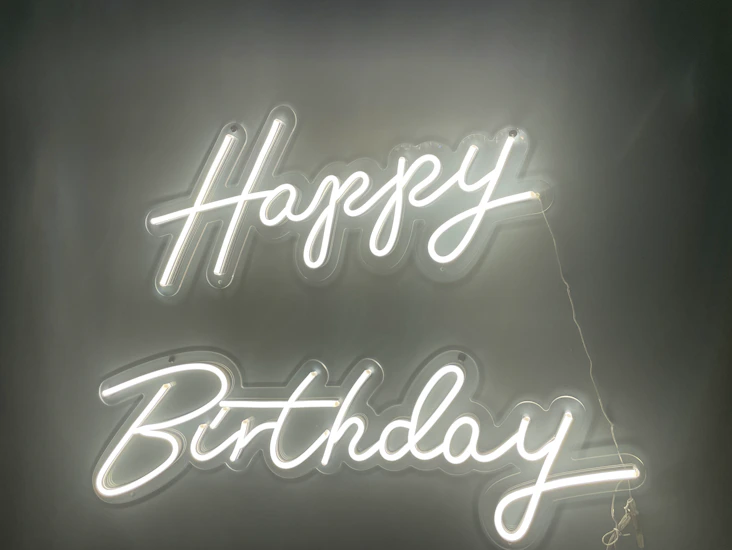 Happy birthday sign - illuminated - white