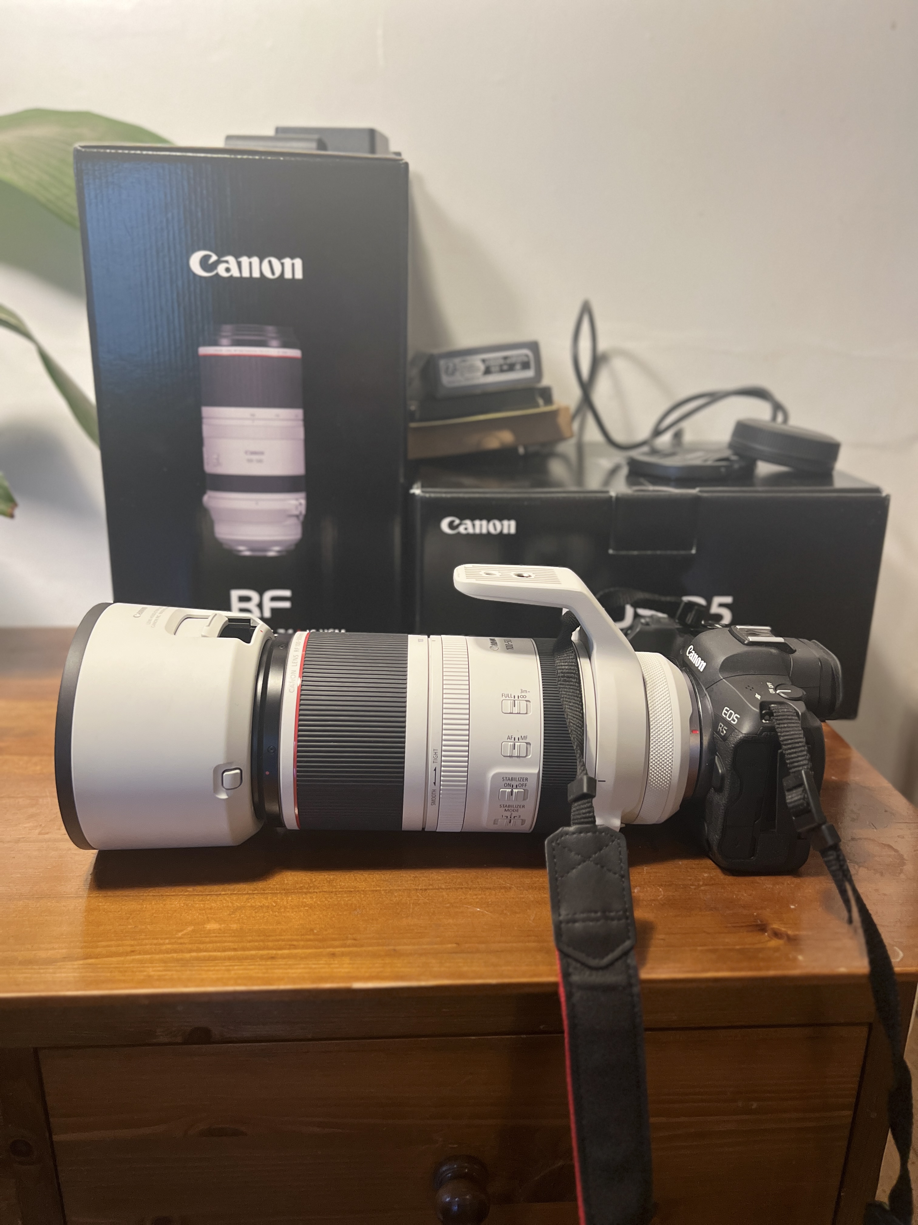 Canon r5 + 100-500 f4.5/7.1 rf lens + 2 batteries + 512gb card