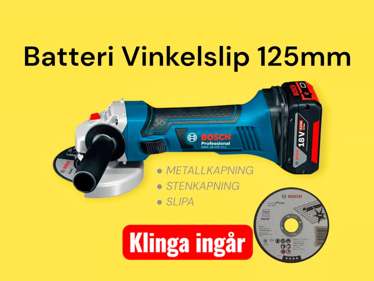 Batteridriven vinkelslip proffs inkl skiva