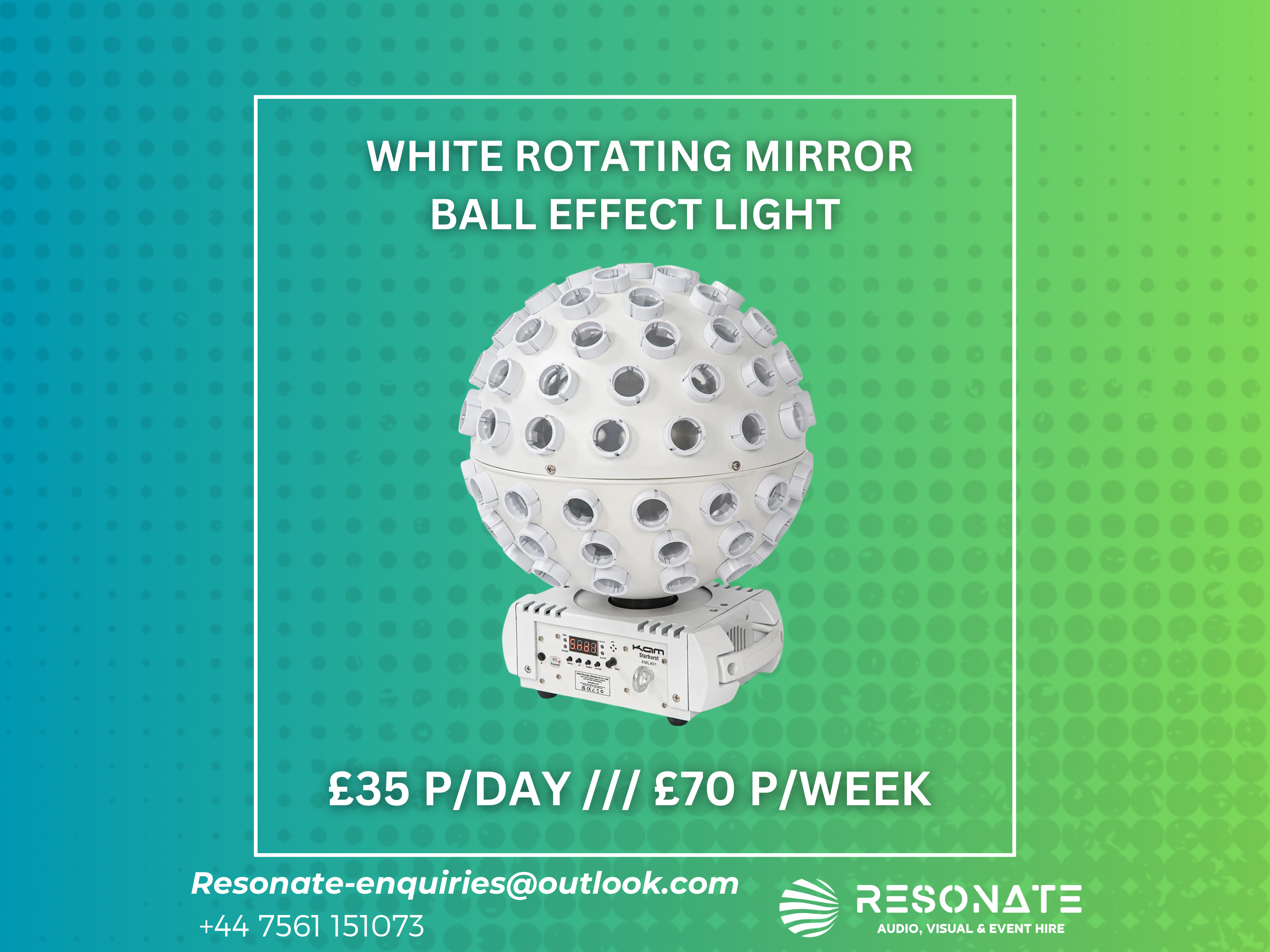 Rotating mirror ball effect light with multicolour lights 