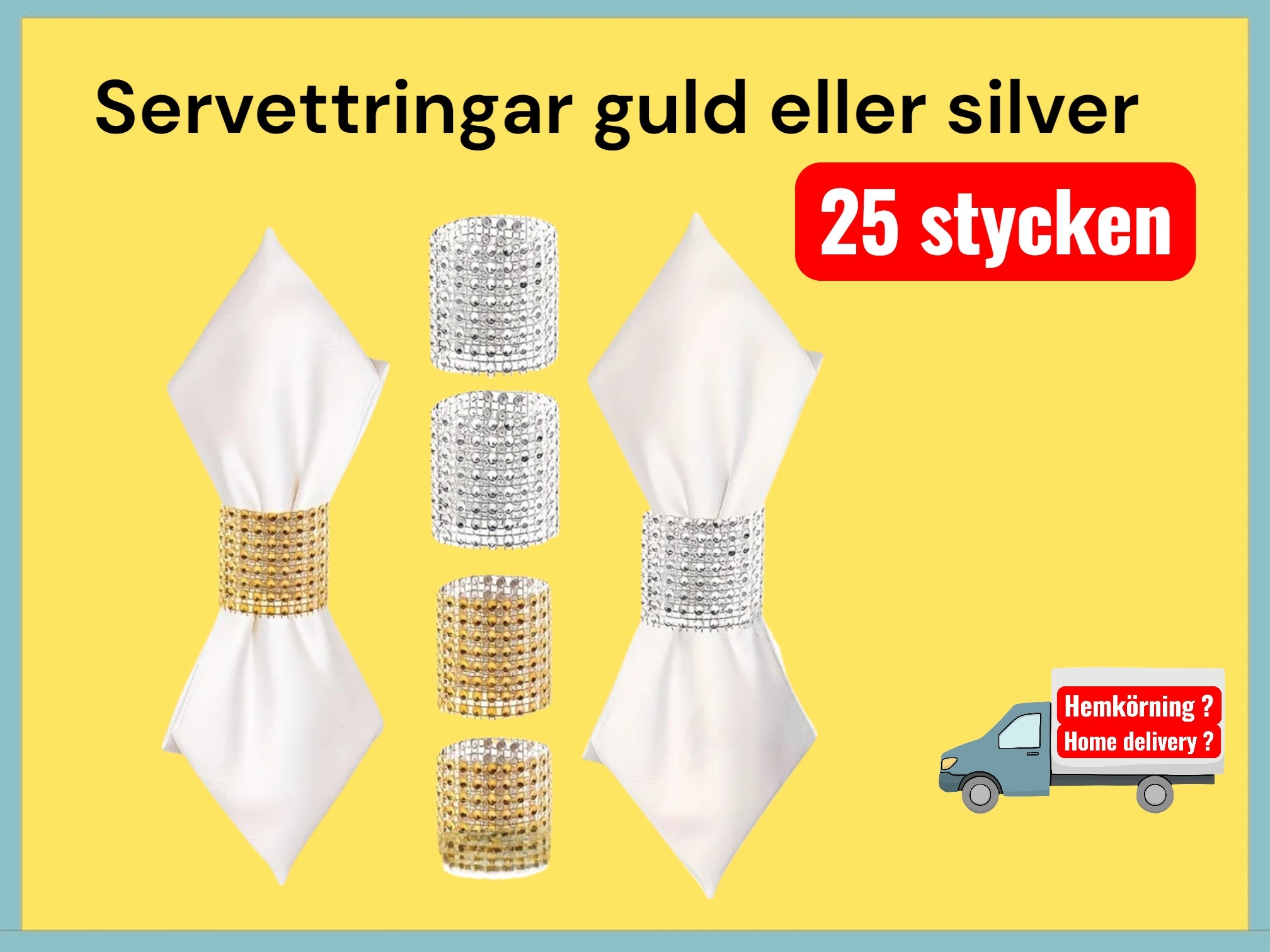 Servettringar 25 st guld eller silver