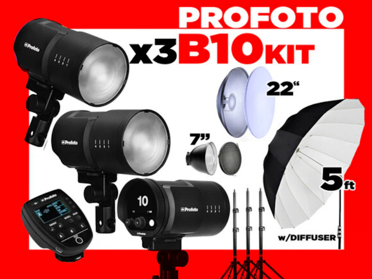 (3) profoto b10 strobe photography kit .......(w/air remote canon or sony)