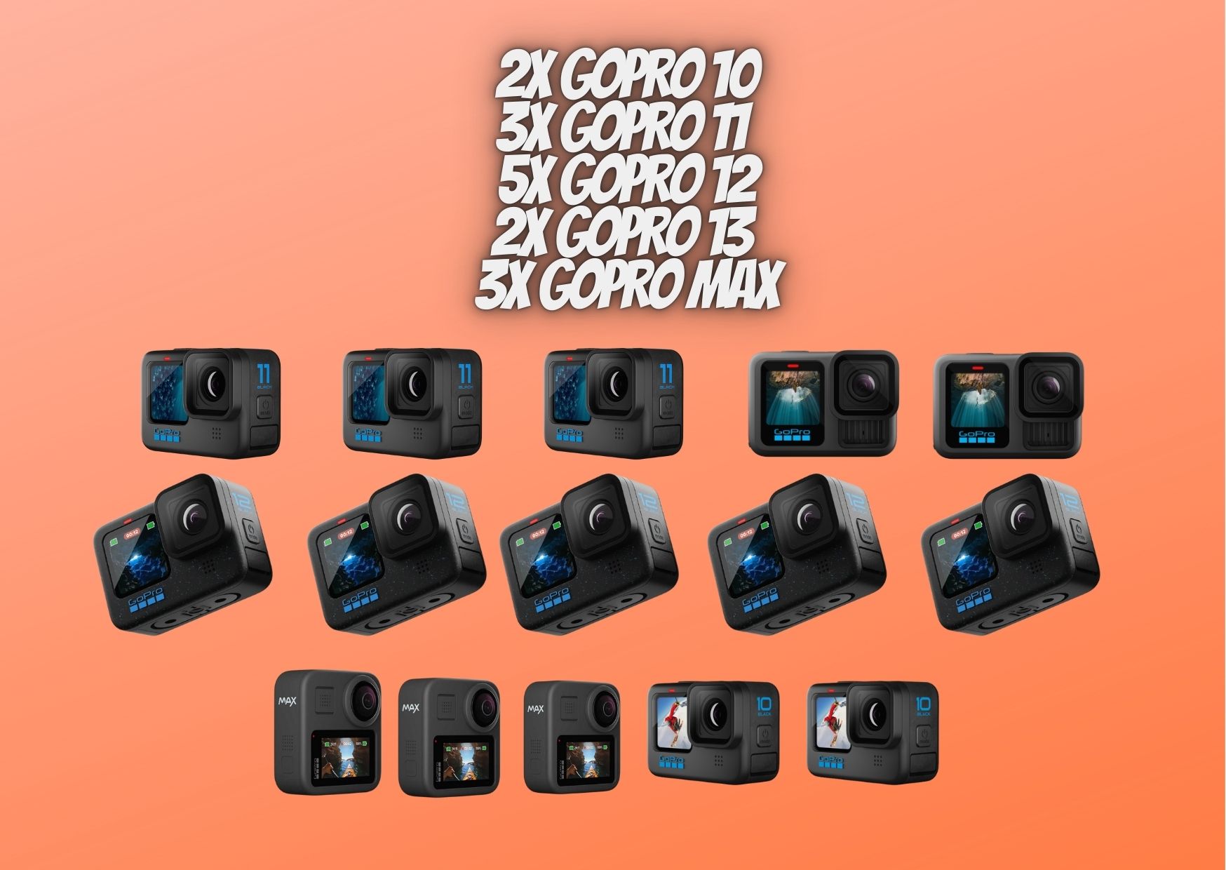 15x gopro (mix of gopro 10, gopro 11, gopro 12, gopro 13, gopro max)