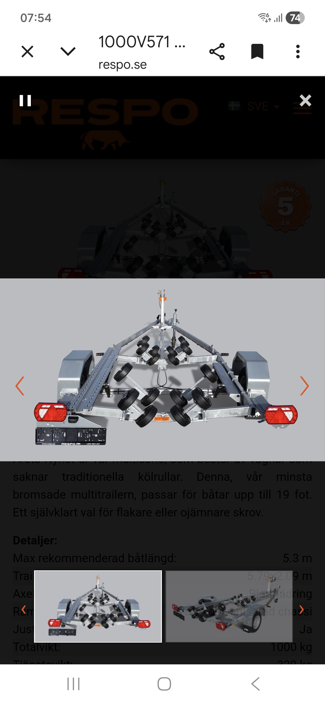 Respo båttrailer 