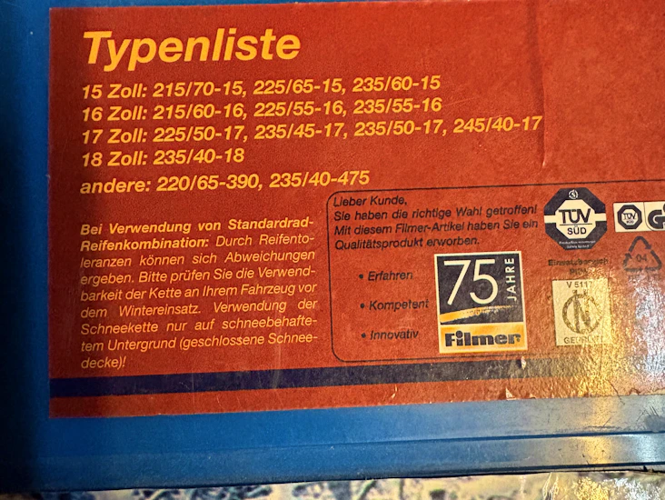 Oanvända snökedjor (nödkedjor)