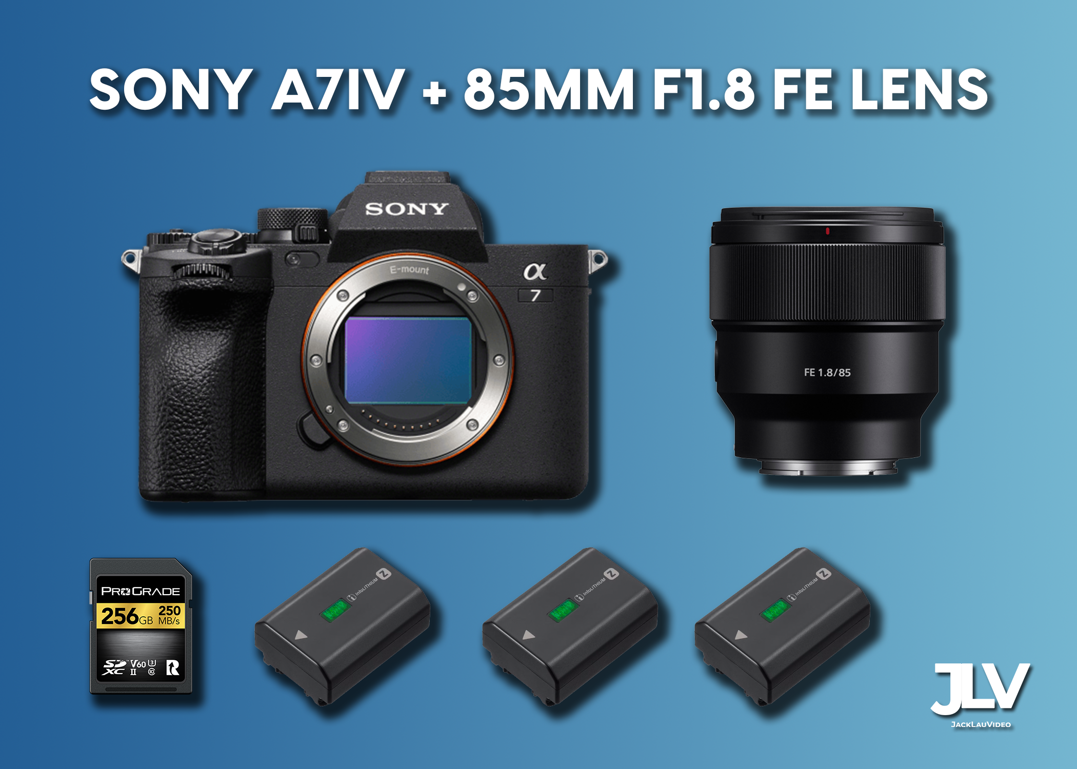 Sony a7iv + sony 85mm f1.8 + 256 gb sd card + 3x batteries  