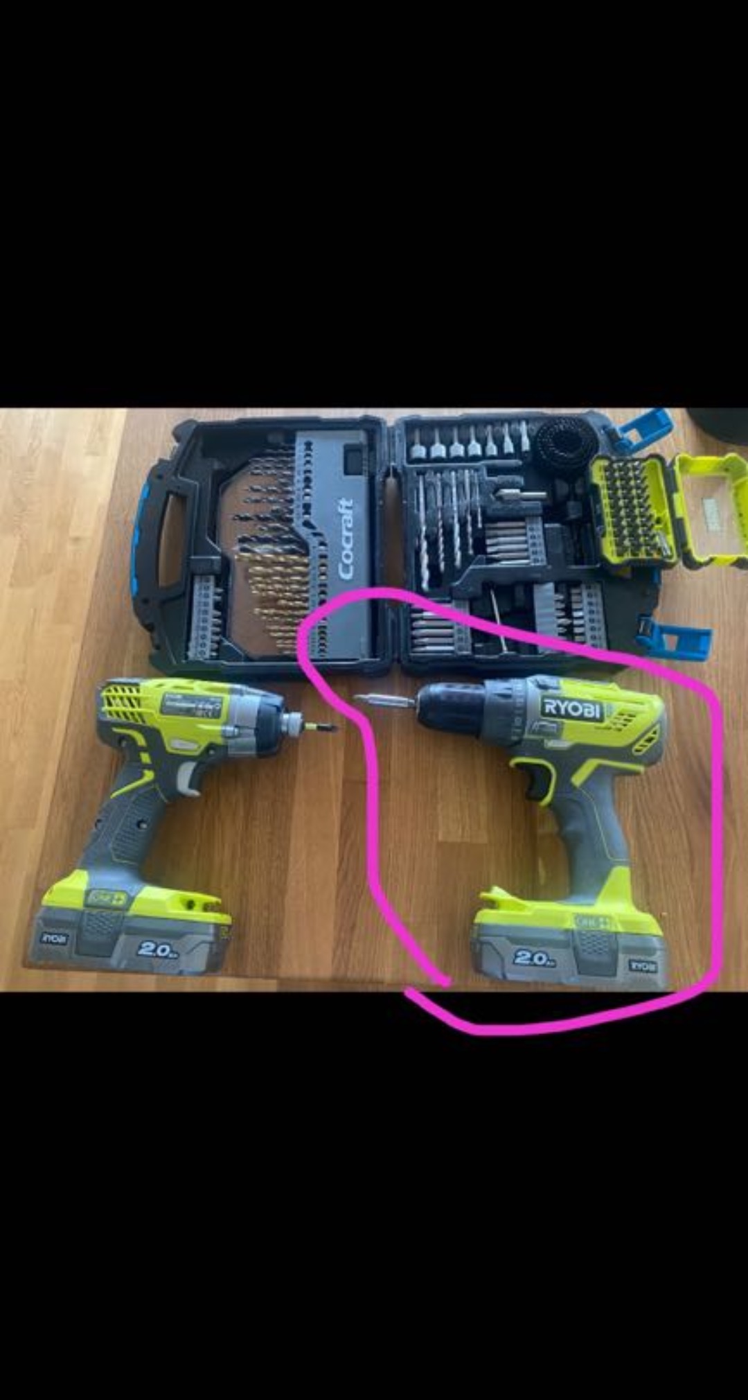 Borrskruvdragare ryobi. bits/borr låda ingår