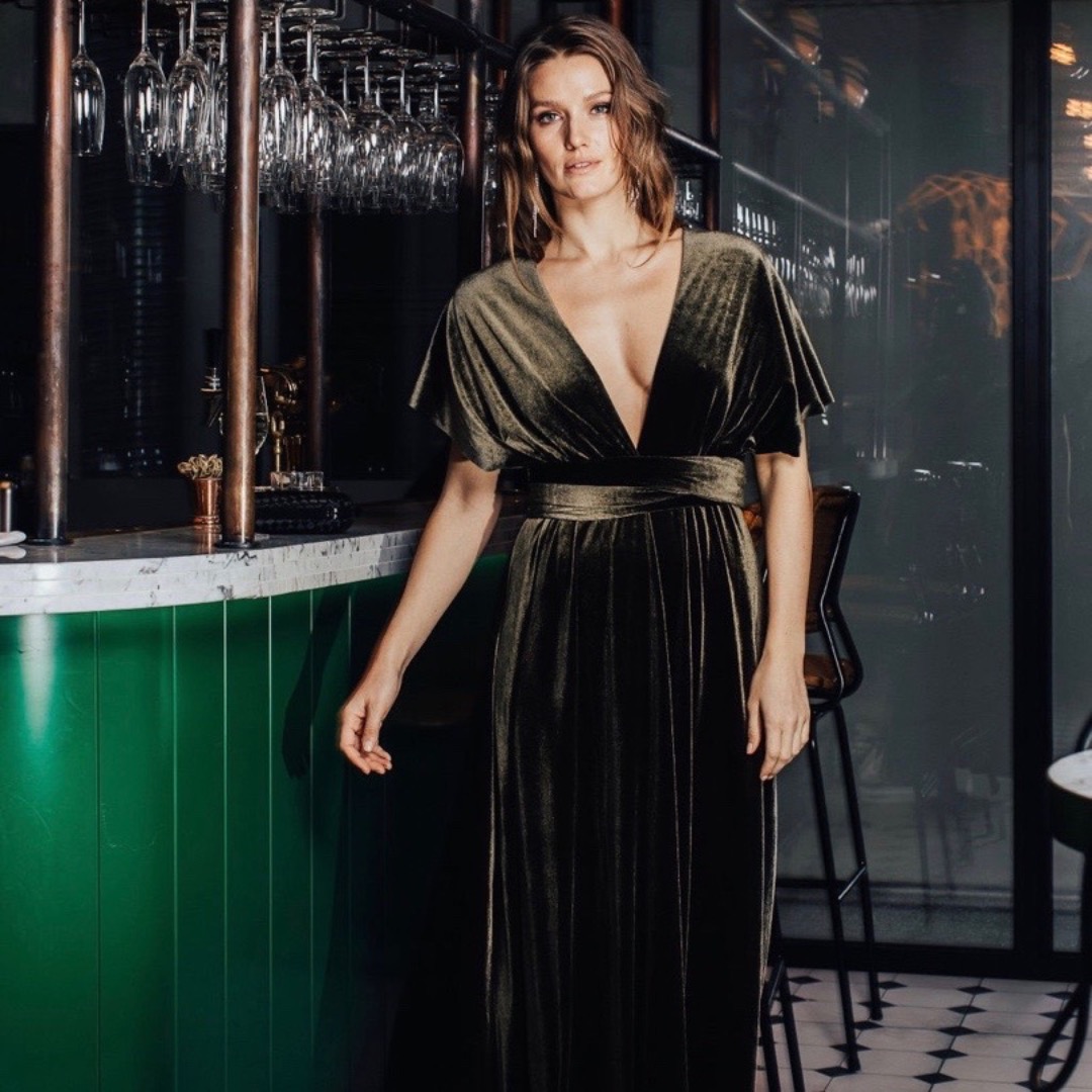 Whitestory knytekjole - olivengrønn fløyel