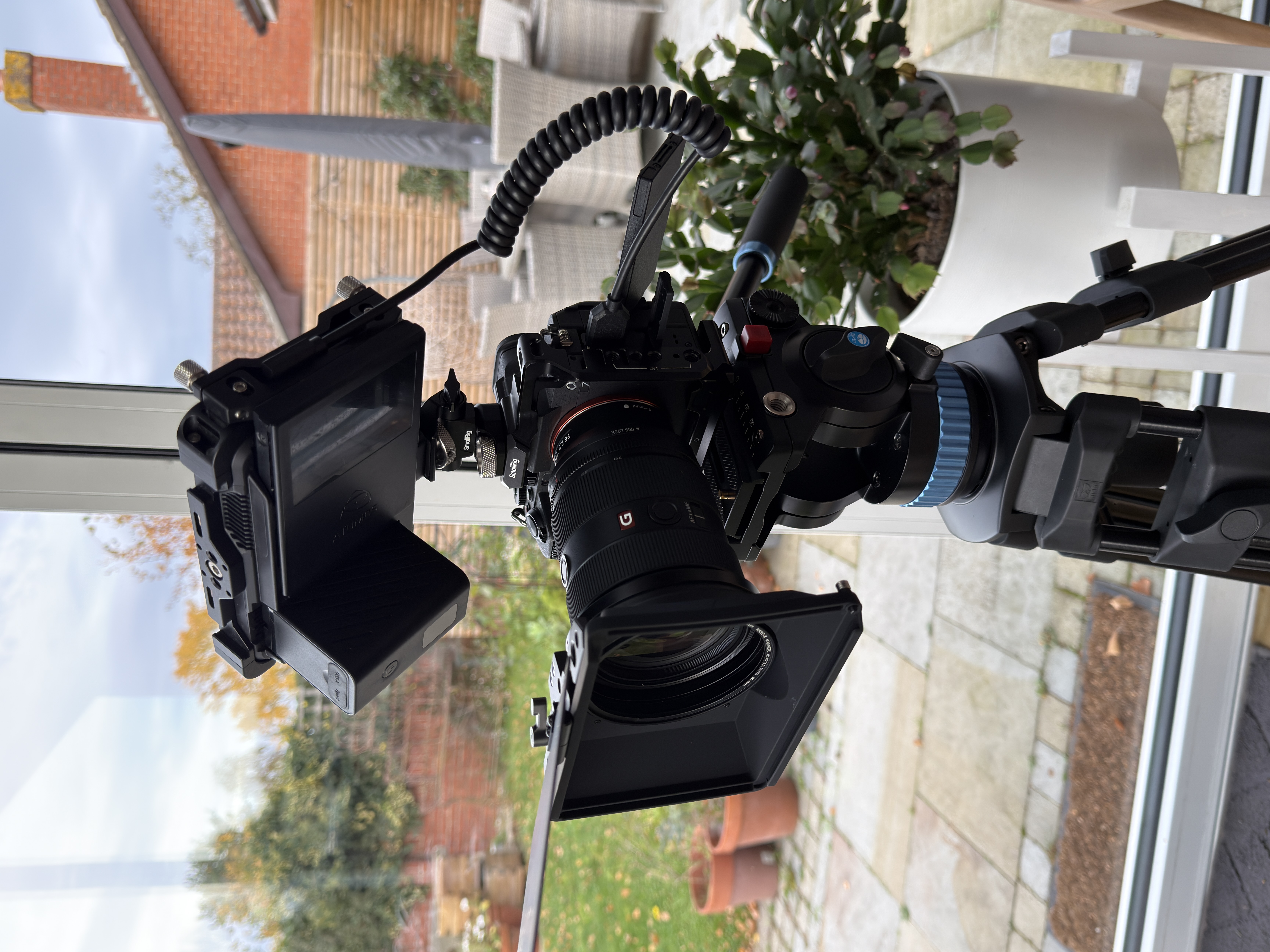 Sony a7 iv + 20–70mm f/2.8 gm ii + ninja v + tripod + nd filter + matte box