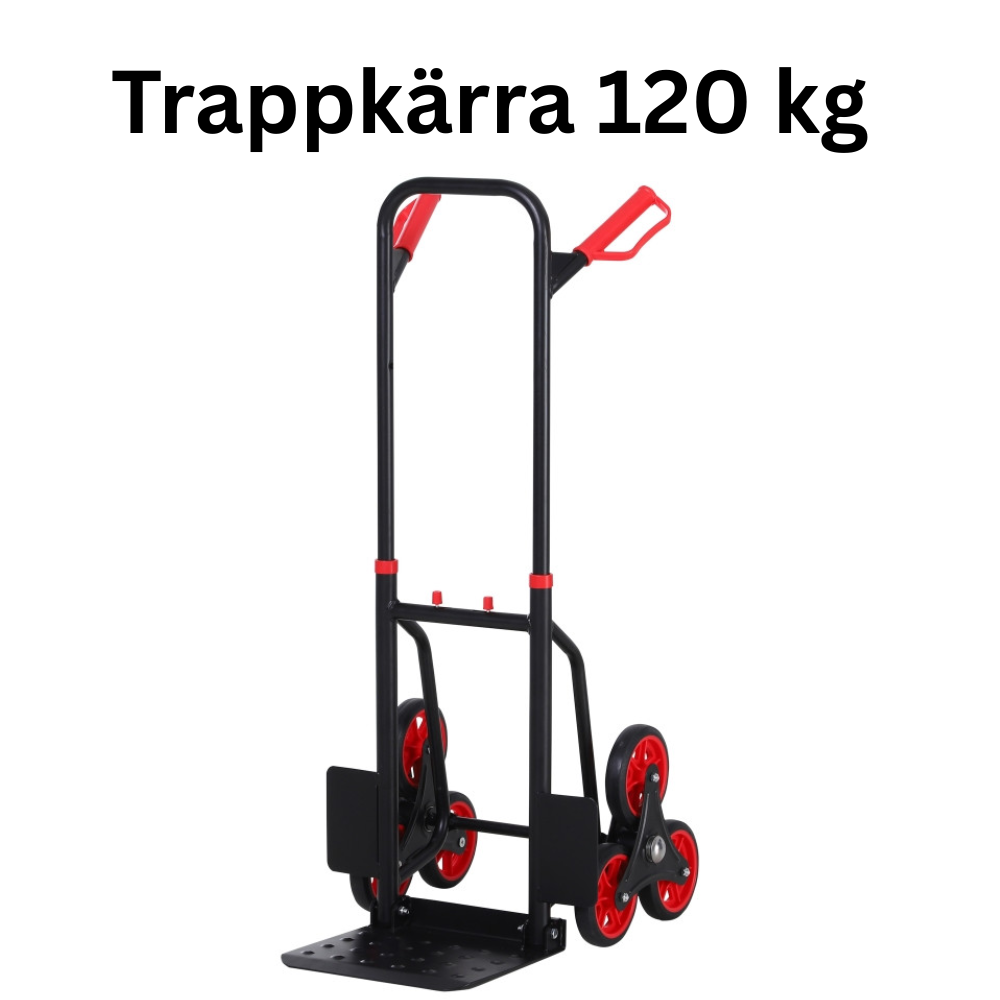 Trappkärra 120 kg hopfällbar med 6 hjul och höjdjusterbart handtag