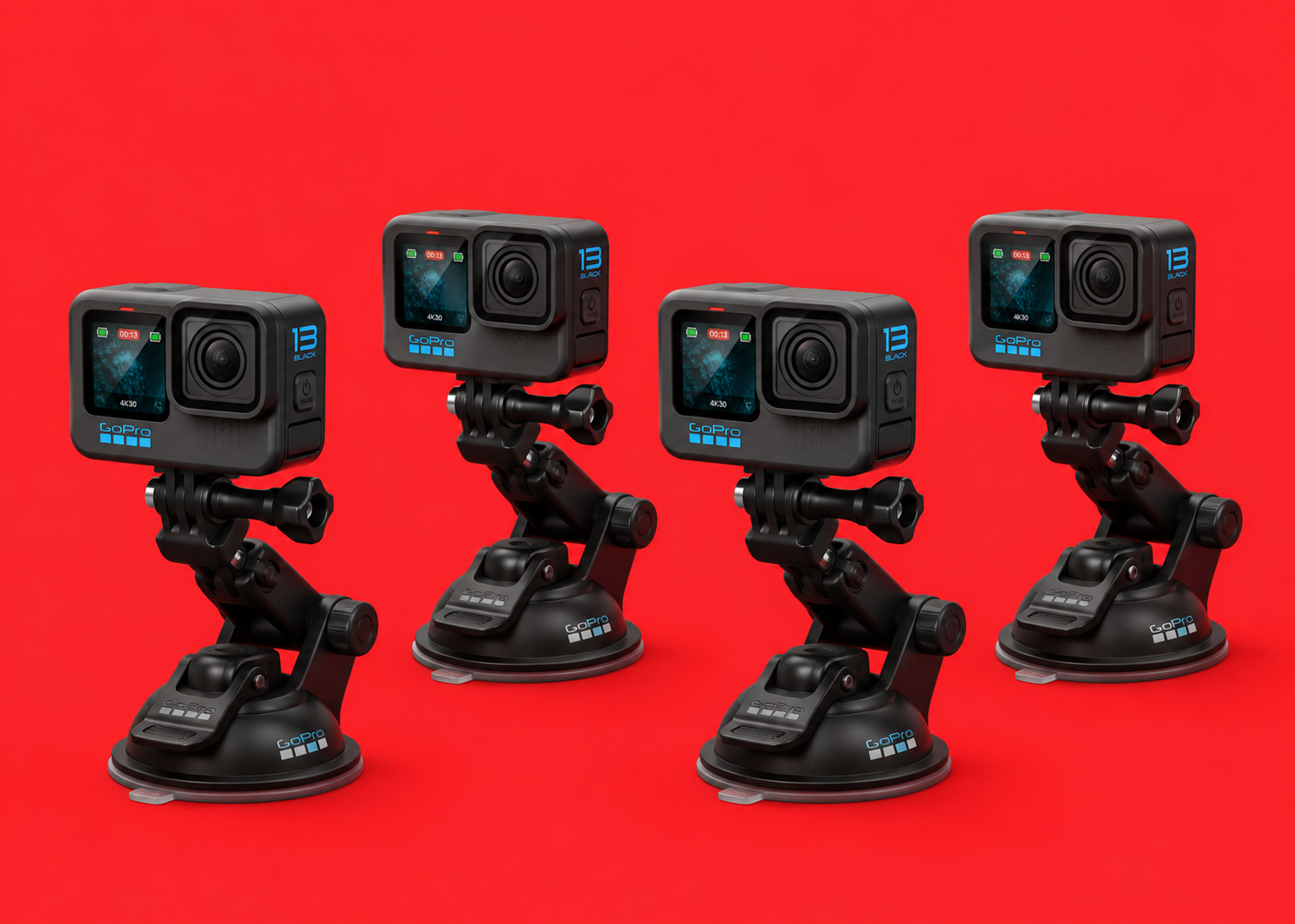 4x gopro 13 + suction mounts