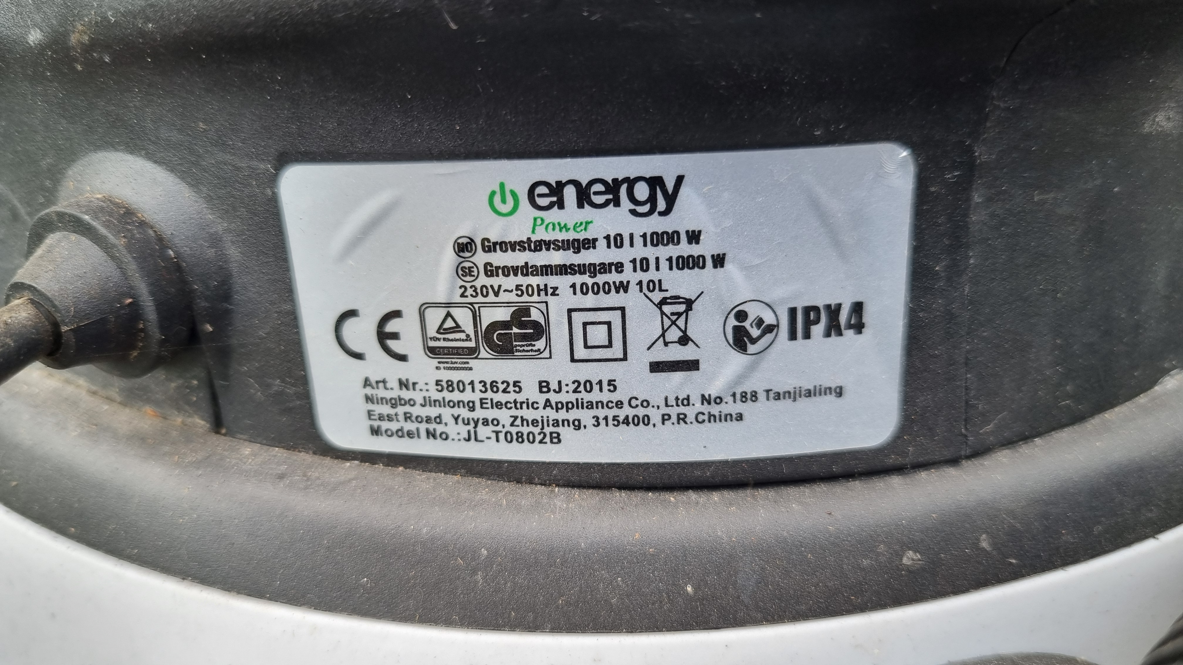 Grovstøvsuger med 10 liters tank, 1000w