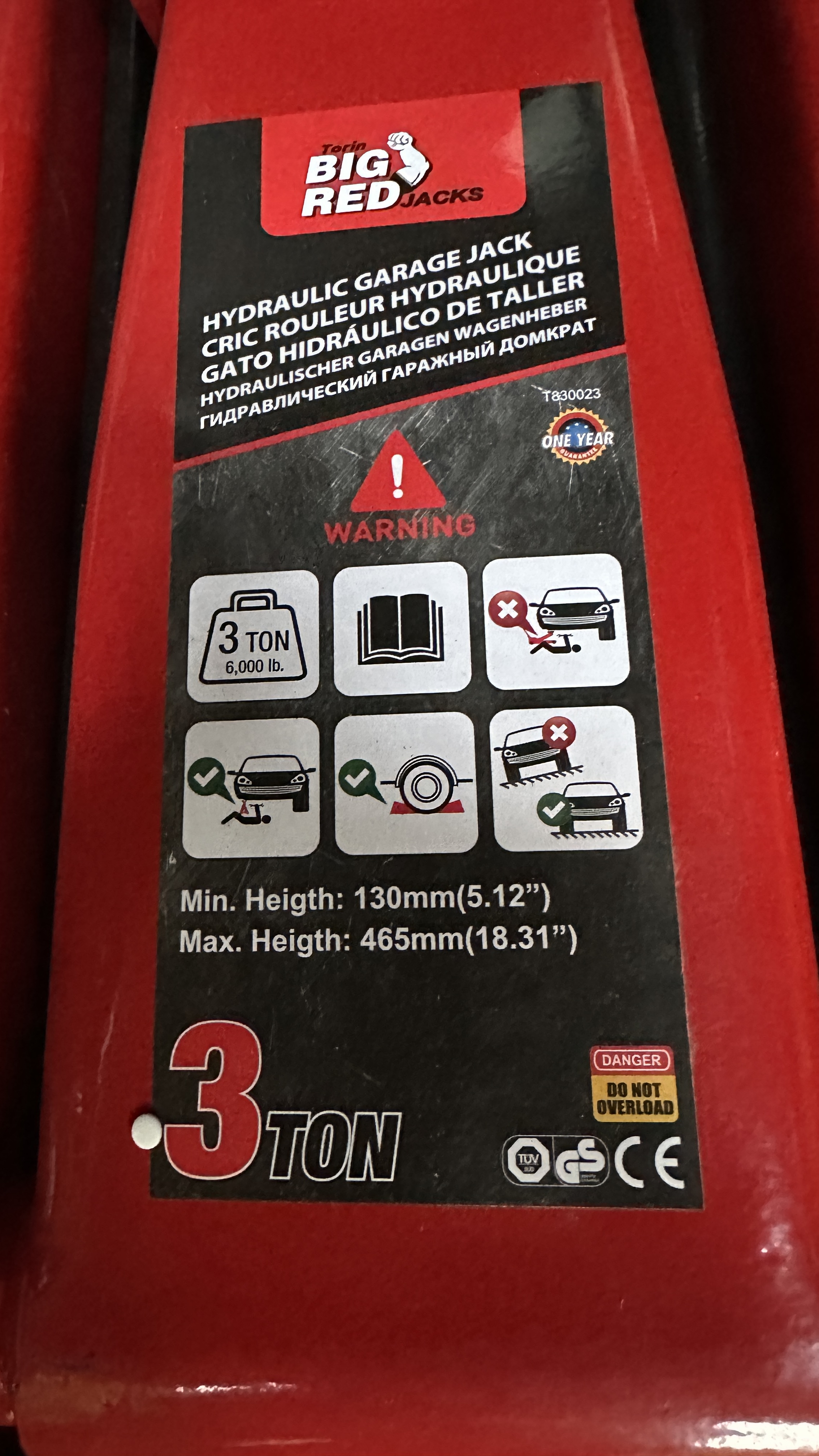 Big red torin 3-ton low profile hydraulic jack – lifting range 130–465 mm