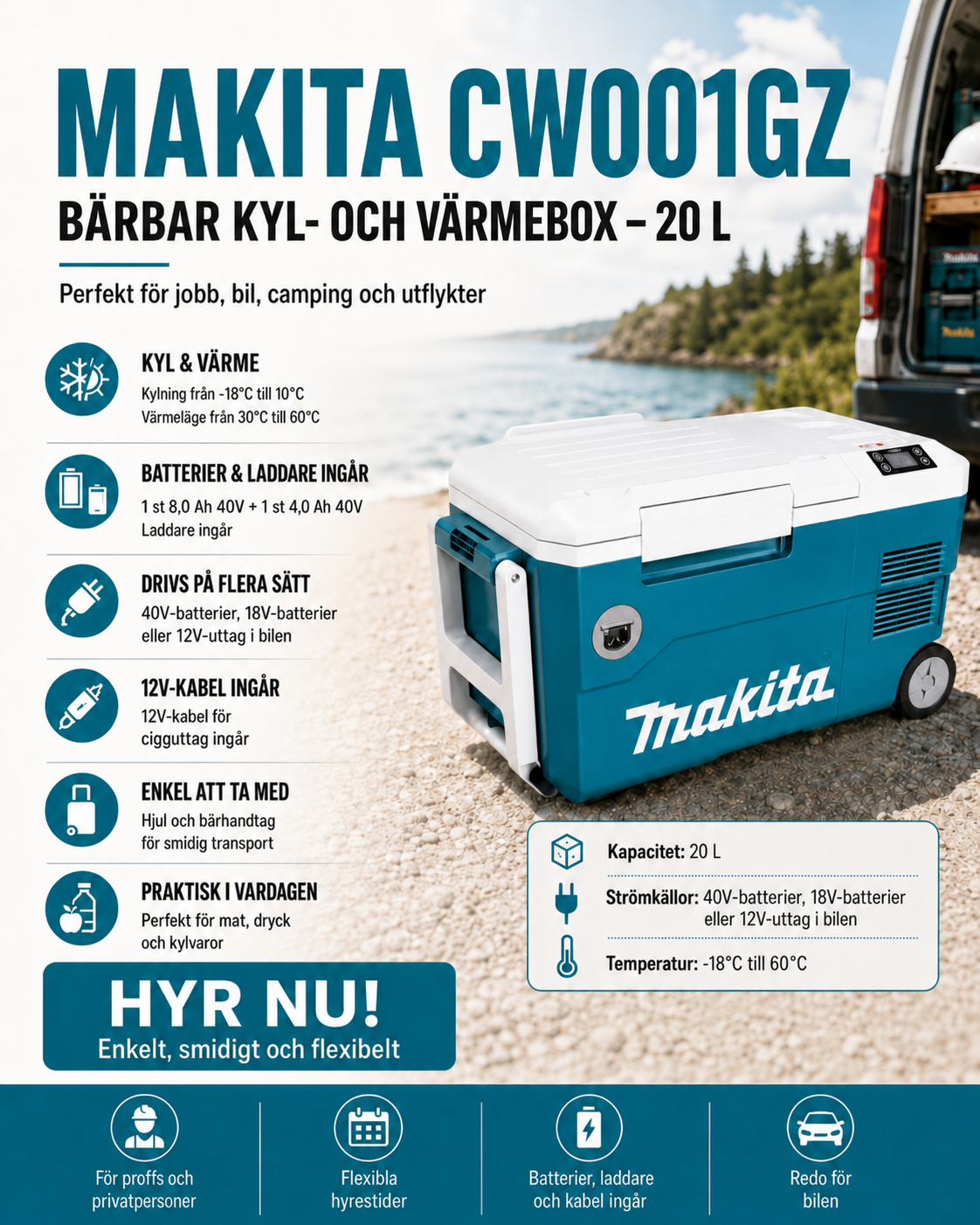 Makita cw001gz kyl- och värmebox 20 l
