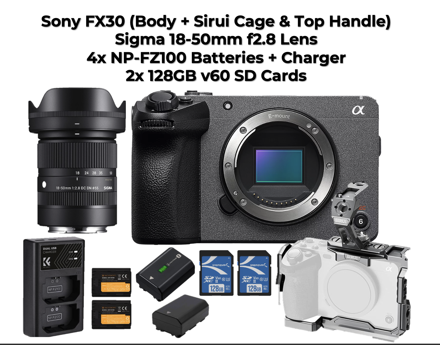 Sony fx30 cinema line with sigma 18-50mm lens (cage + top handle)