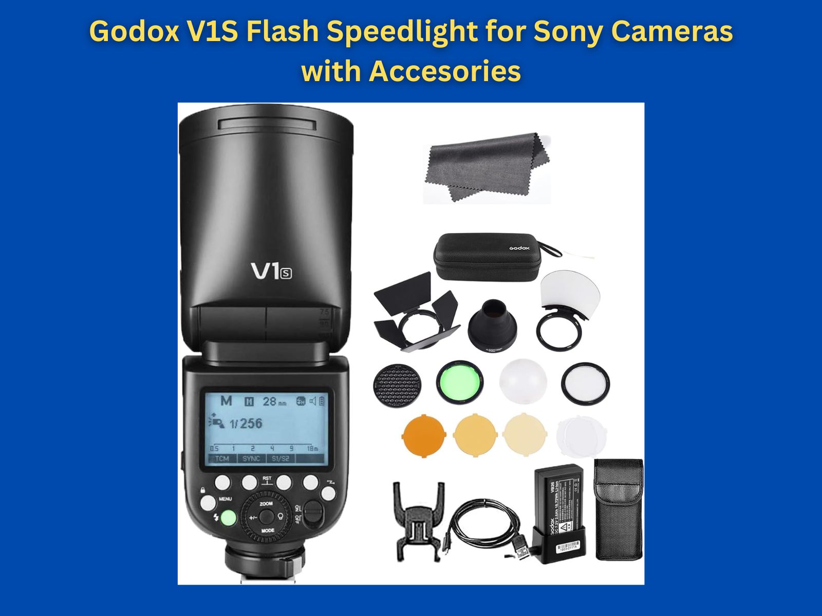 Godox v1s flash speedlight for sony cameras with accessories (brand new)