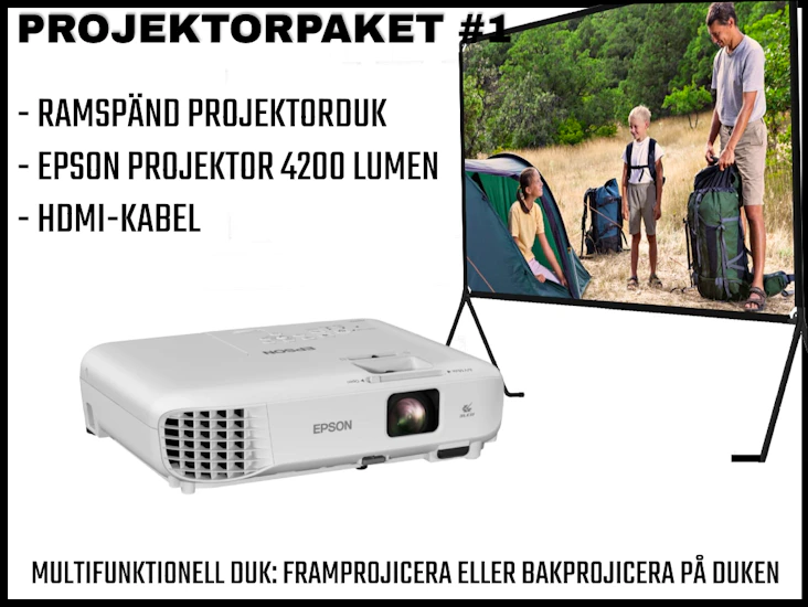 Epson projektor + ramspänd projektorduk 120" (frakt möjlig)