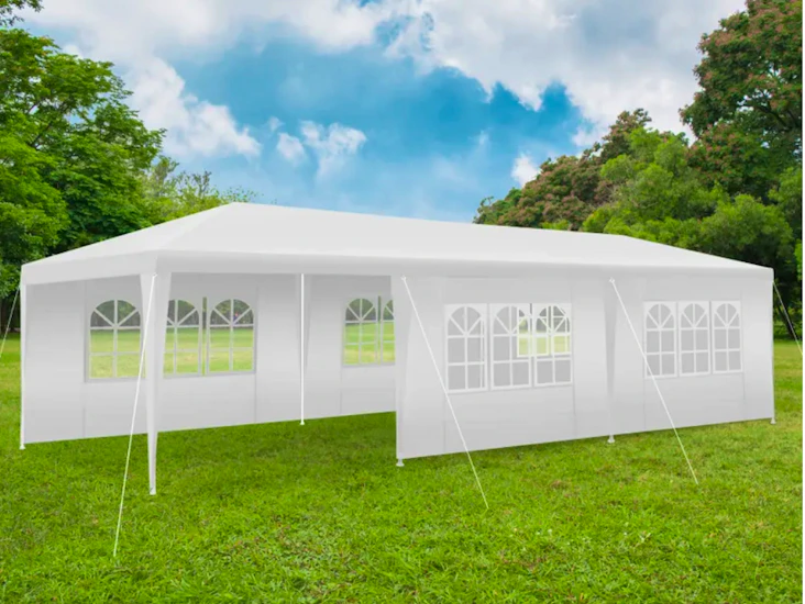 Paviljong elasa 9x3m med 8 sidopaneler vit