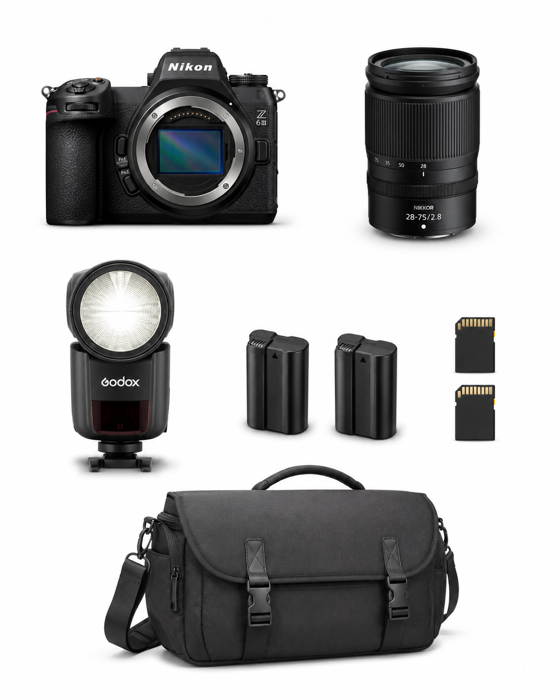 Nikon z6iii+28 75 + godox speedlite v1 mid nikon battery flash  +  2 memory card 128 gb  