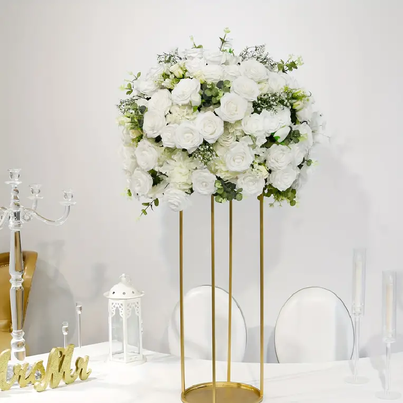80cm gold centrepiece stand with flowers