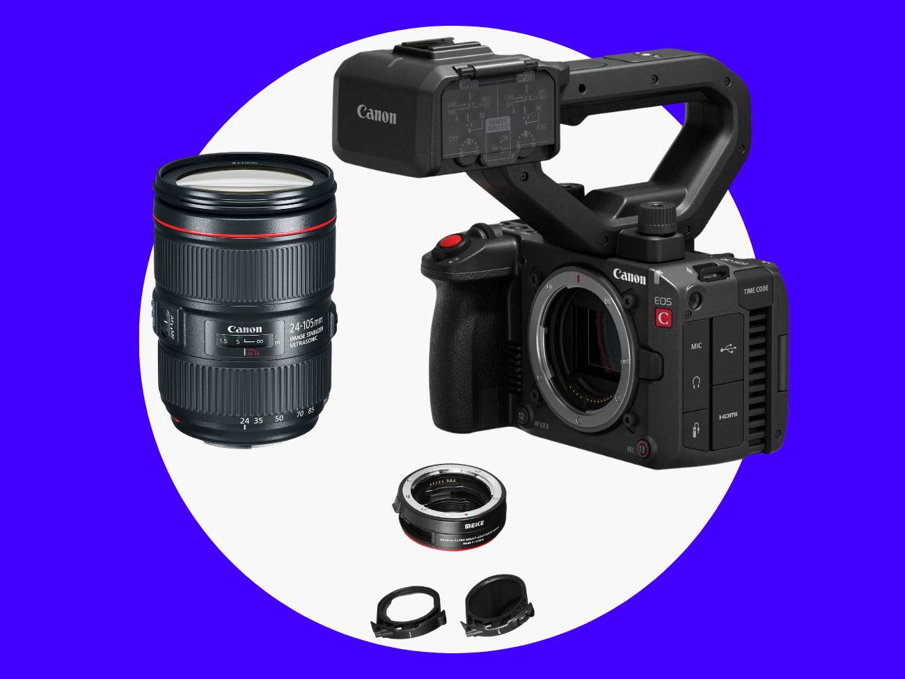 Canon eos c50 cinema camera + ef 24–105mm f/4 + drop-in vnd adapter