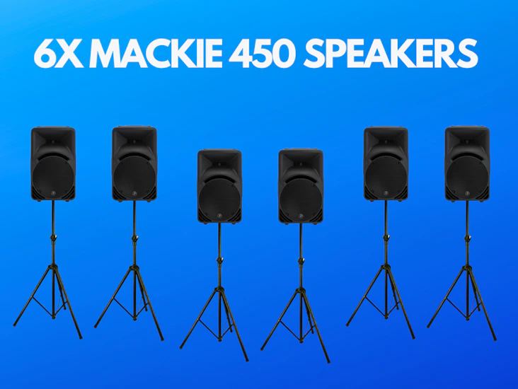 6x mackie srm 450 v3 active speakers, sound, pa