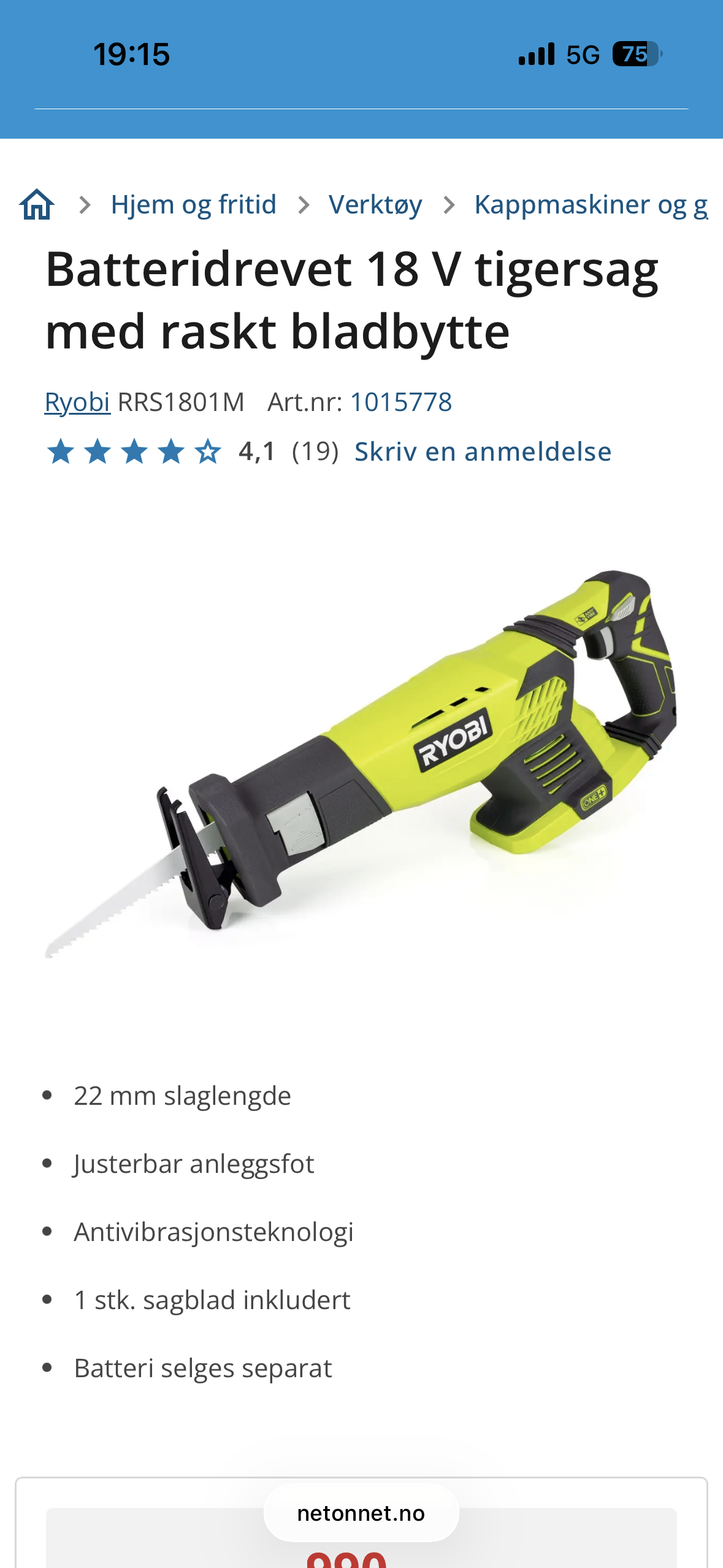Ryobi bajonettsag