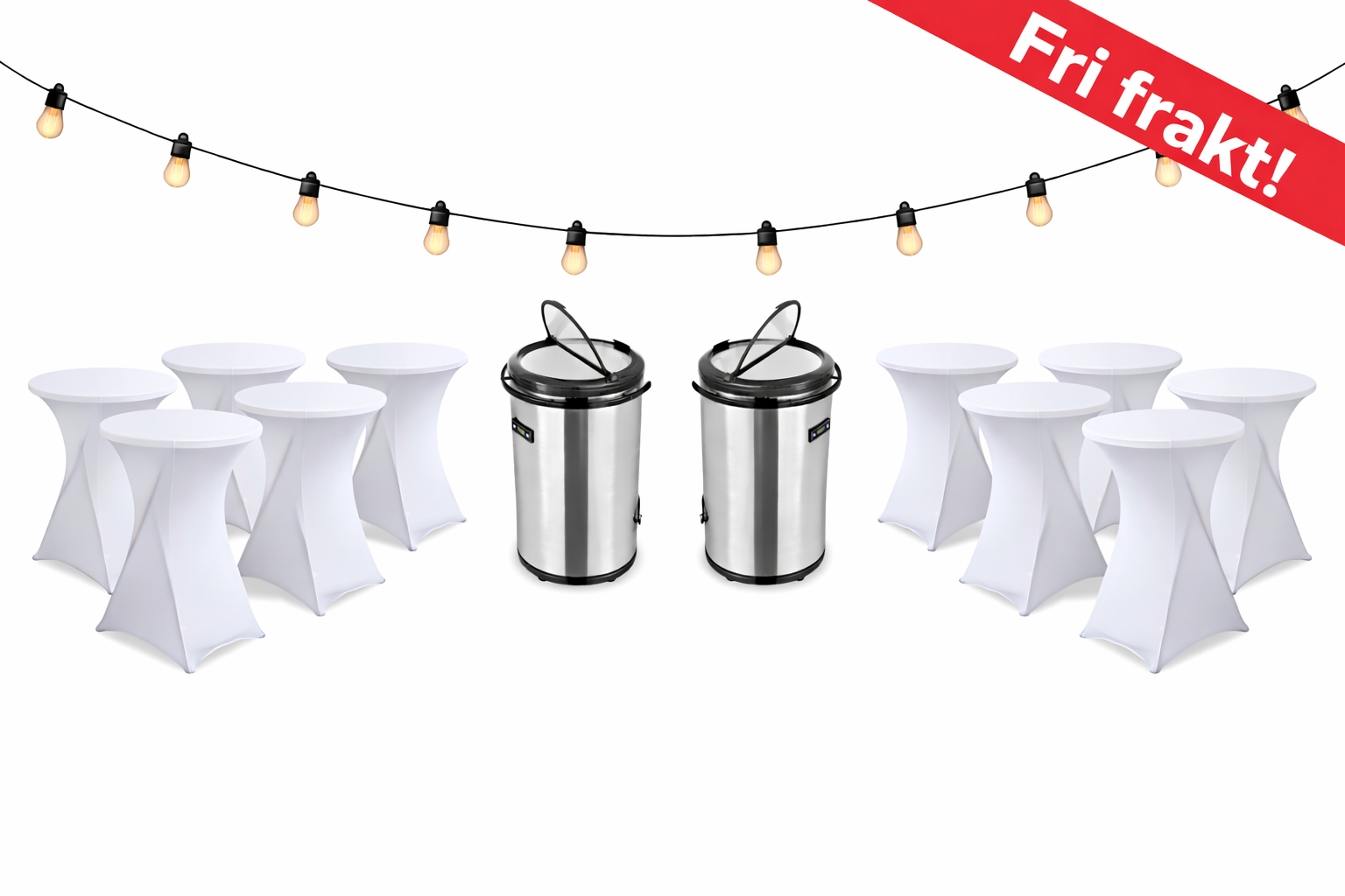 Paket 10 ståbord, partycooler, ljus