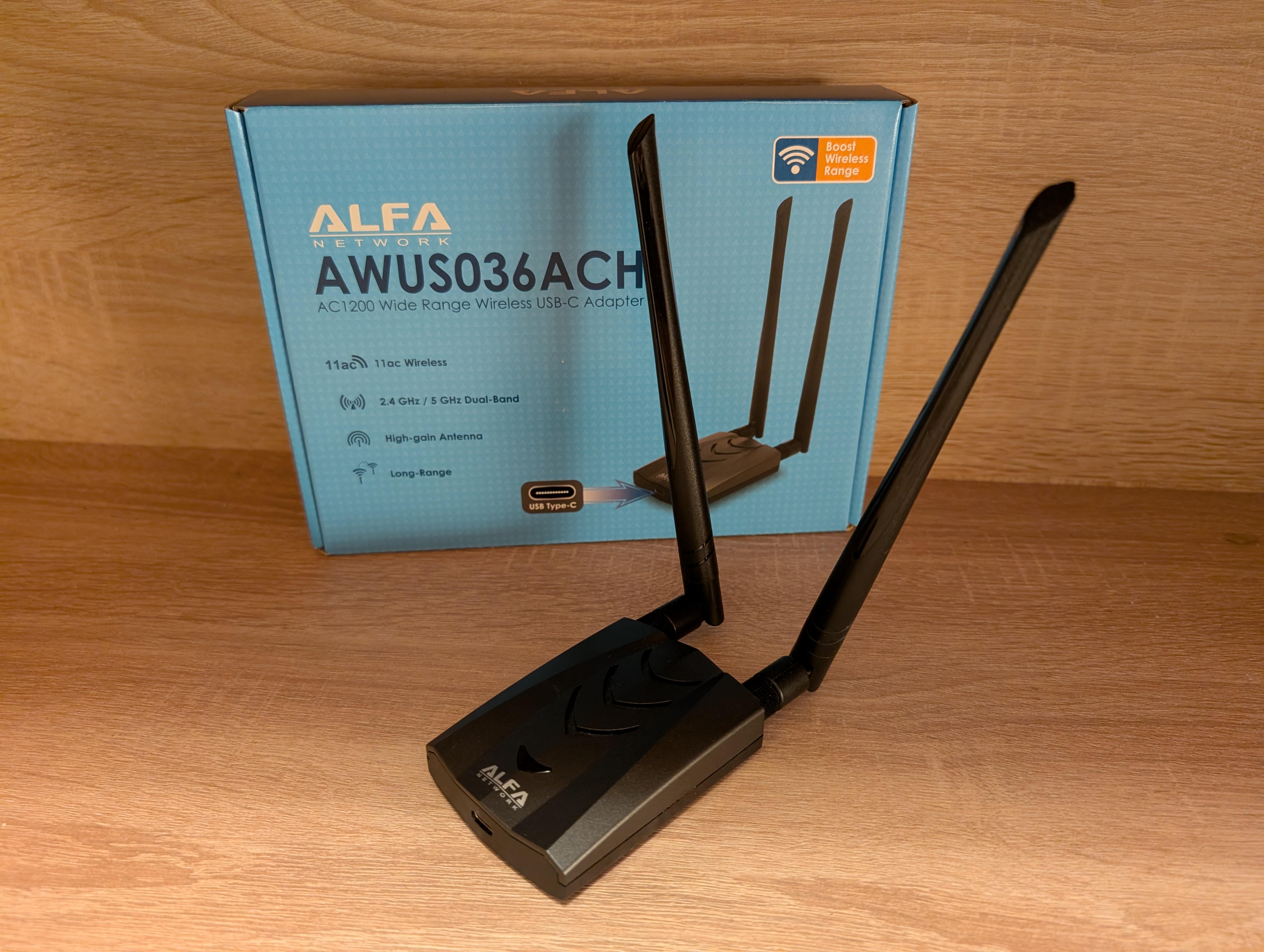 Extrem räckvidd: alfa awus036ach wifi-adapter (kali linux/monitor mode)