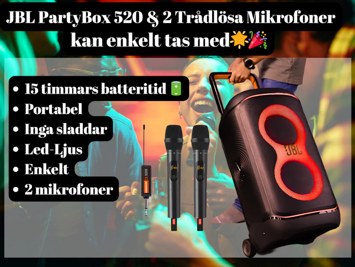 🎶✨ jbl partybox 520 högtalare + freeboss trådlösa mikrofoner – komplett festpaket! ✨🎶