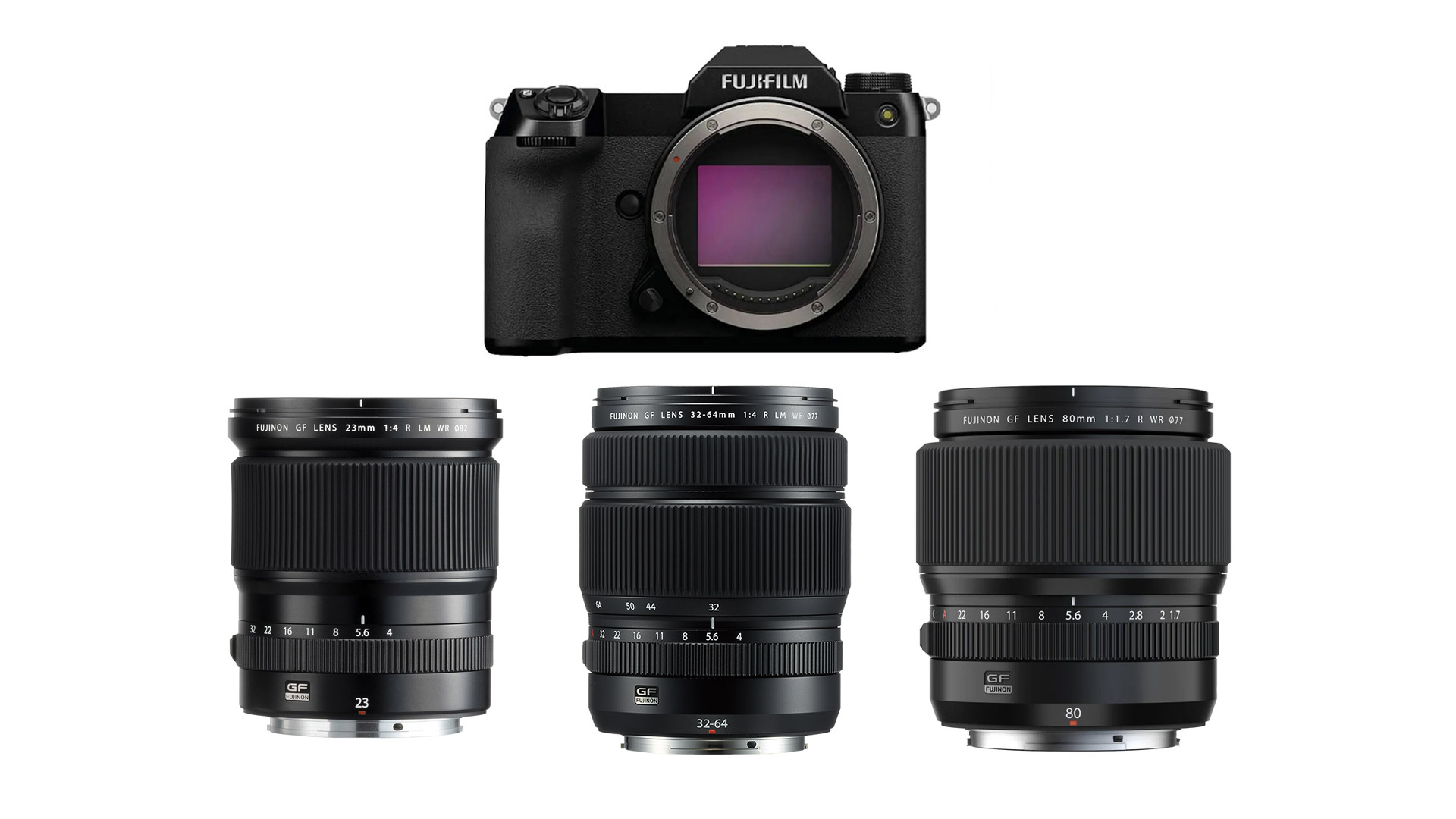 Fujifilm gfx 50sii +23mm + 32-64mm + 80mm lenses 