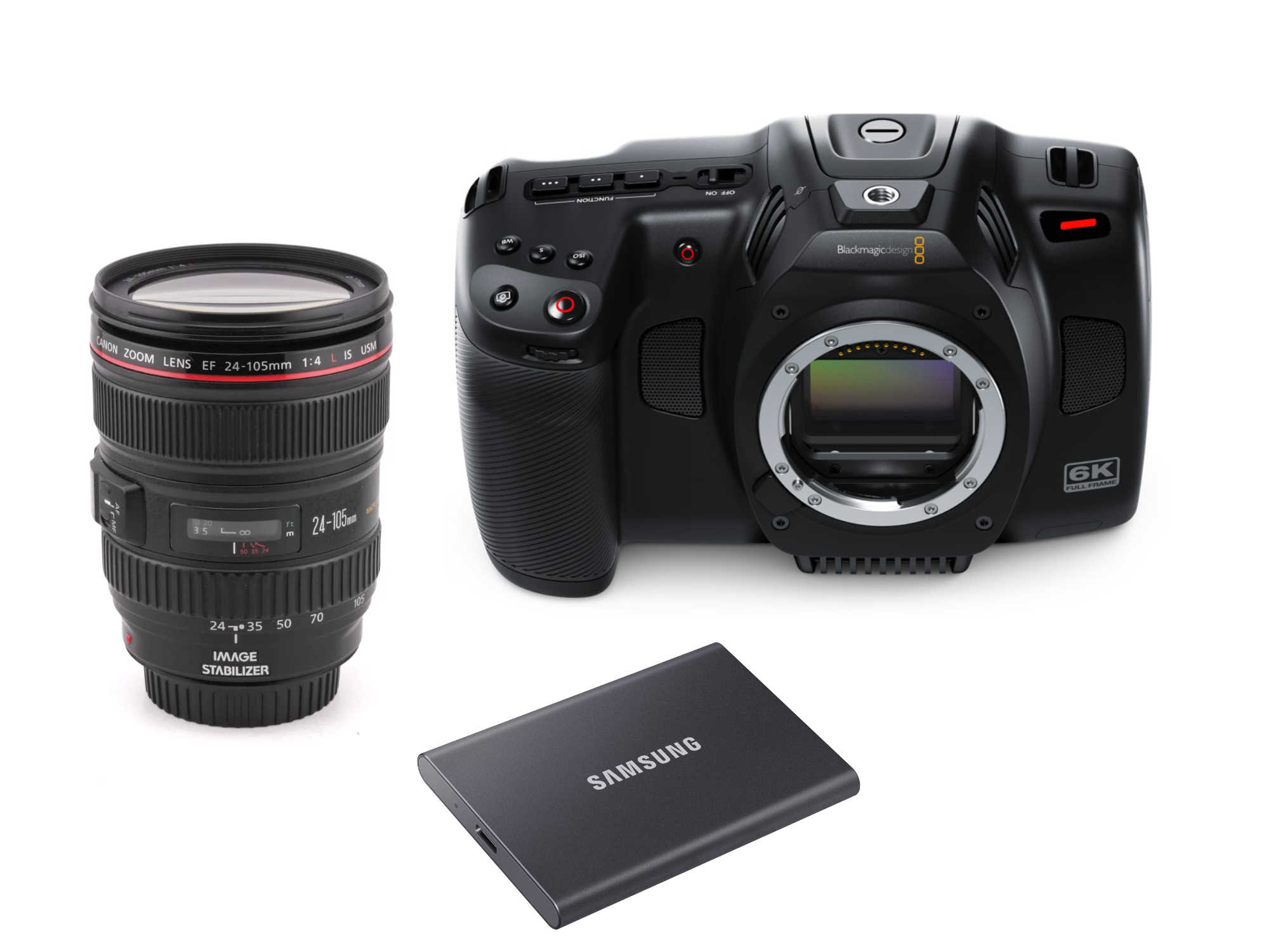 Blackmagic pocket cinema 6k + objektiv + ssd