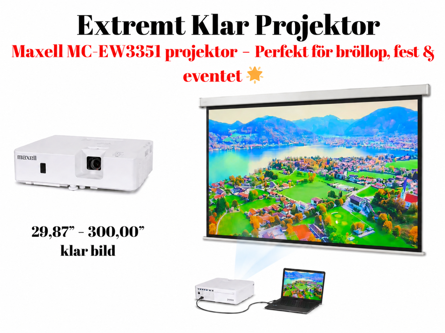 📽️ maxell mc-ew3551 projektor – upp till 300 tum bild • 3800 ansi lumen • hdmi